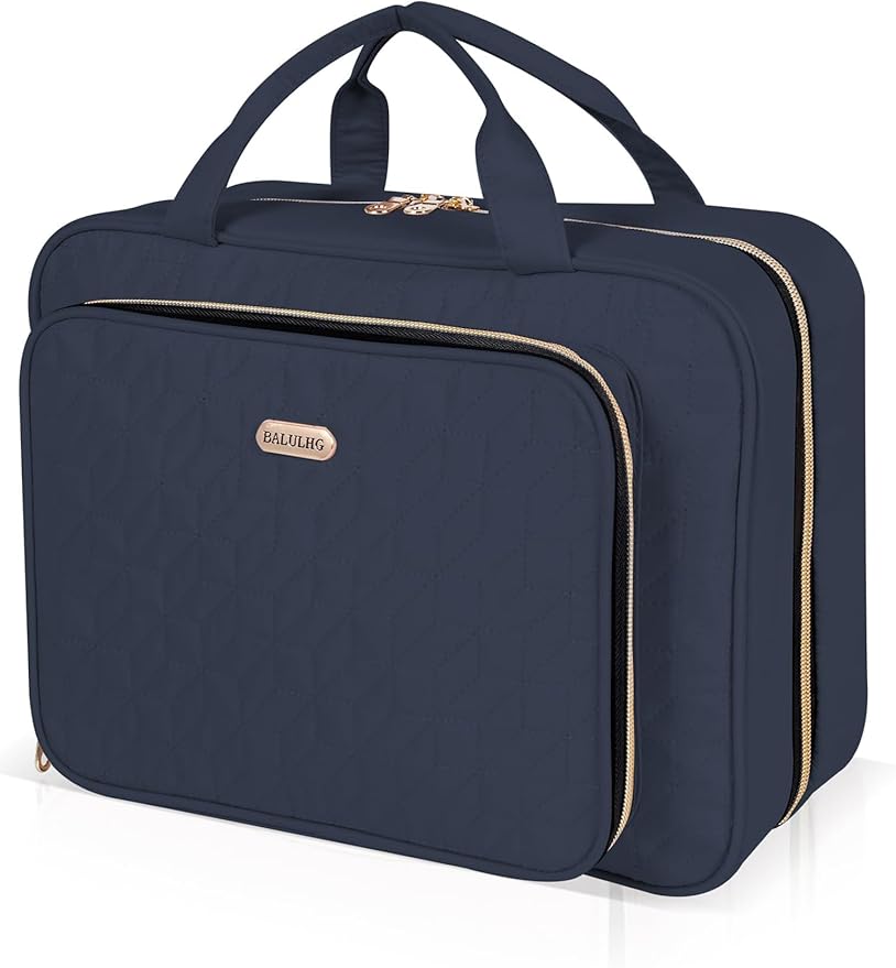 BALULHG Travel Hanging Toiletry Bag for Women, 12'' x 4.3'' x 9'' Makeup Bag Cosmetic Organizer Waterproof with Hanging Hook Multiple Pockets for Women Travel Essentials Blue