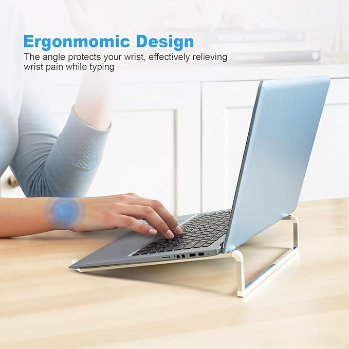 TENOC Foldable Laptop Stand for Desk, Universal Laptop Riser Ventilated Holder Mount Compatible with MacBook, Notebook, ASUS, Acer and More, Silver