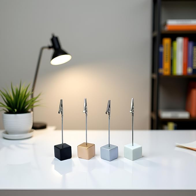 4 Pcs Memo Clip Holders Stand with Alligator Clasp Pictures Card Paper Note Clip for Office Home Use, Paper Stand for Desk, Office Memo Holders