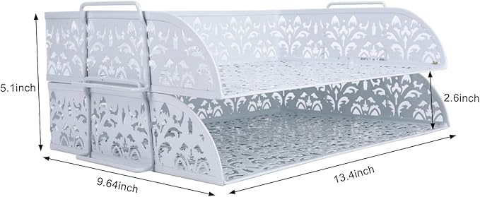 PAG 2 Tier Desktop File Organizer Metal Stackable Letter Tray Paper Holder Rack for Desk, White