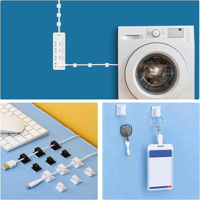 Segarty White Wire Clips Adhesive, 100PCS Self Adhesive Cable Clips, Cord Organizer, Wire Management Flat Ethernet Cable Holder Clamps Sticky Cable Tie Holder for Wall, Car, Office and Home Desk