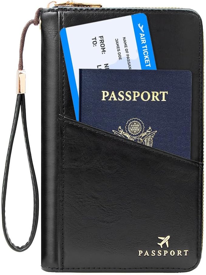 Family Passport Holder for Travel Women and Men RFID Passport Holder with Zipper Passport Case Passport cover Passport Wallet Travel Essentials and Accessories(1-2, Black)
