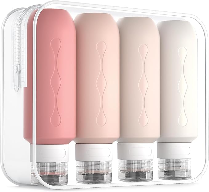 Gemice Travel Bottles for Toiletries, Tsa Approved Travel 6oz Size Containers with Clear Bag, BPA Free Leak Proof Travel Tubs Refillable Liquid Travel Accessories for Cometic Shampoo Lotion