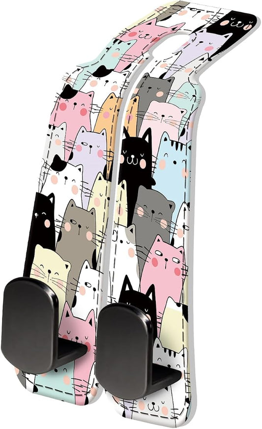 PU Leather Car Seat Hook, Storage Headrest Hanger, Cute Car Backseat Organizer, Car Hooks for Purses and Bags Multicolor Cat