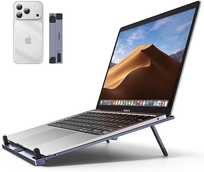 UGREEN Portable Laptop Stand, Foldable & Compact Aluminum Computer Stand Holder for Desk, Adjustable Ergonomic Laptop Riser for MacBook, Travel-Friendly for 10-17 Inch Laptops