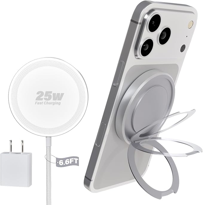 Magnetic Wireless iPhone Charger Fast Phone Charger with Kickstand, 6.6FT 25W Fast Phone Charging Pad Wireless Magnetic Charge for iPhone 17/17Air/16 Pro Max/16 Plus/15 Pro Max White
