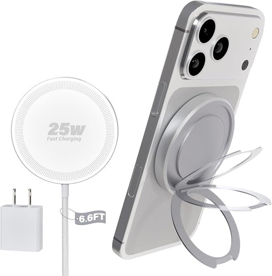 Magnetic Wireless iPhone Charger Fast Phone Charger with Kickstand, 6.6FT 25W Fast Phone Charging Pad Wireless Magnetic Charge for iPhone 17/17Air/16 Pro Max/16 Plus/15 Pro Max White