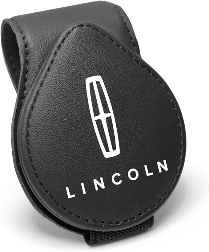 iPick Image for Lincoln Logo Black Leather Magnetic Sunglass Holder Car Sun Visor Mount Clip - Official Licensed