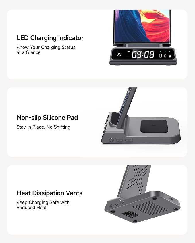 Wireless Charger for Samsung, 3 in 1 Wireless Charging Station for Samsung Galaxy S25 Ultra/S24 Ultra/S23/S22/Z Flip 7/Fold 6, Charger for Samsung Galaxy Watch Ultra/8/7/6, Galaxy Buds 3/3 Pro