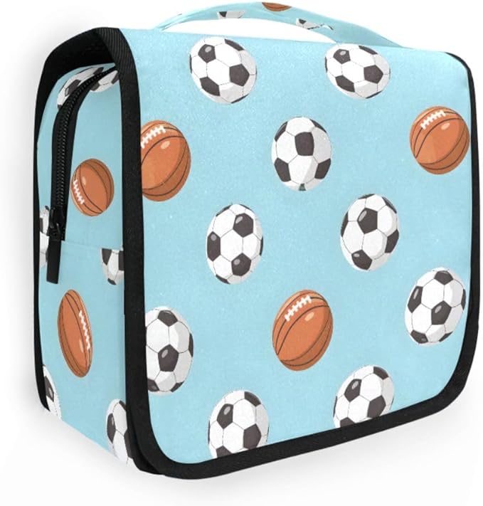 senya Hanging Travel Toiletry Bag Kit Boys Makeup Case Cosmetics Organizer for Men Women (Football And Basketball)