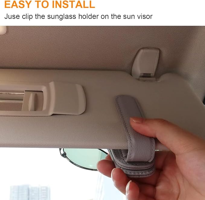 Sunglass Holder for Car, Magnetic Leather Sunglasses Clip for Car Visor, Eyeglass Hanger Clip for Car Sun Visor (Silver Grey 2 Pack)