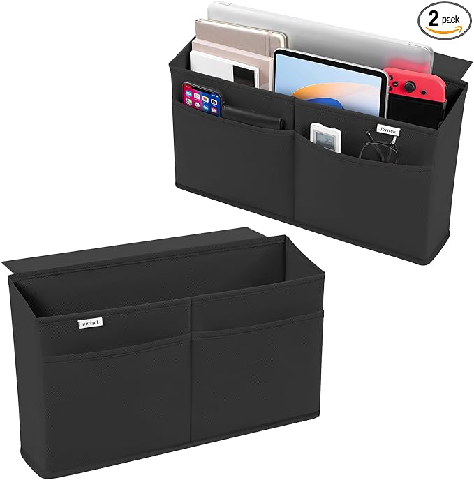 2 Pack Desk Side Hanging Organizer, Adhesive Storage Bag with Pockets for Magazine Ipad Notebook, for End Tables Home Office Desks Computer Workstations Dressing Table, Black