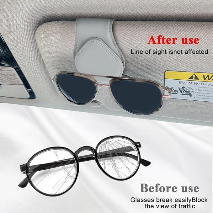 Sunglasses Holder for Car Visor, Car Sun Visor Clip, Magnetic Leather Sunglass Eyeglass Hanger Clip, Universal Car Accessories Ticket Card Storage Glasses Clip Fit Men and Women (Gray)