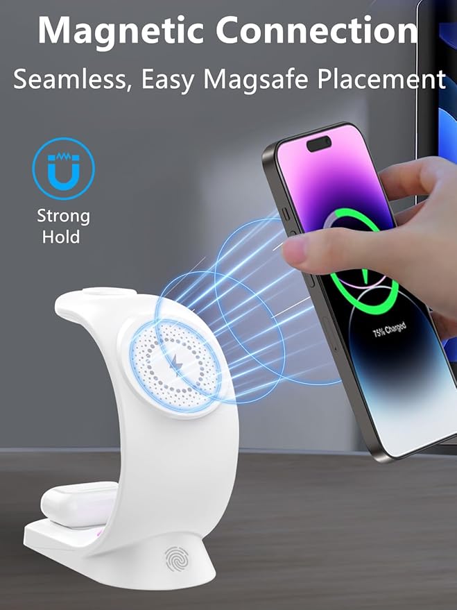 Mag-Safe 3 in 1 Wireless Charging Station, [6-Color RGB Light] 15W Fast Magnetic Wireless Charger Stand for Multiple Devices Apple, for iPhone 17/Air/16/15 Pro Max, for iWatch 2 to 9