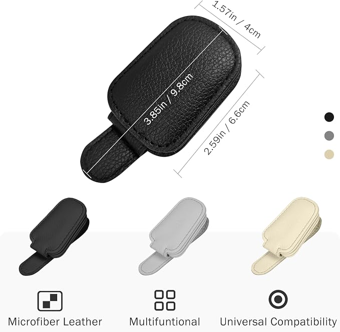 Sunglass Holder for Car Visor, Magnetic Leather Sunglasses Holder and Ticket Card Clip for Car