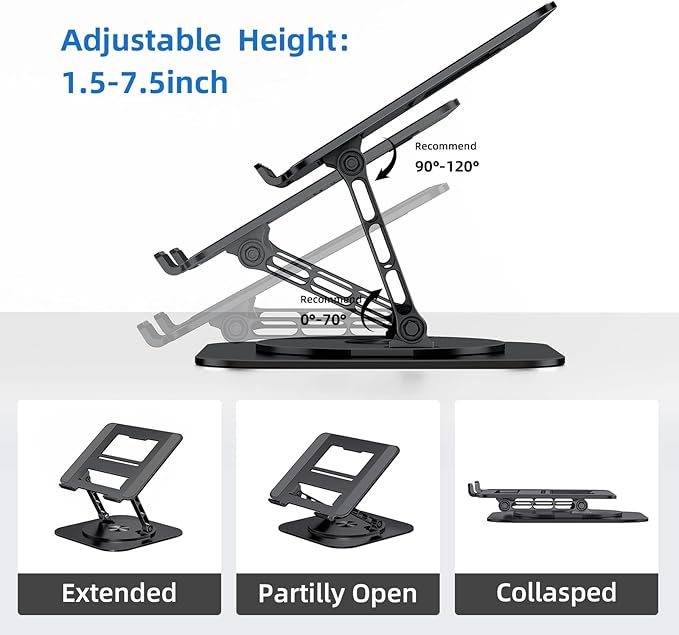 MCHOSE Laptop Stand for Desk, Ergonomic Laptop Riser with 360° Rotating Base, Foldable Notebook Computer Holder Stand Compatible with MacBook Air Pro, Dell XPS, More 10-17" Laptops, Black