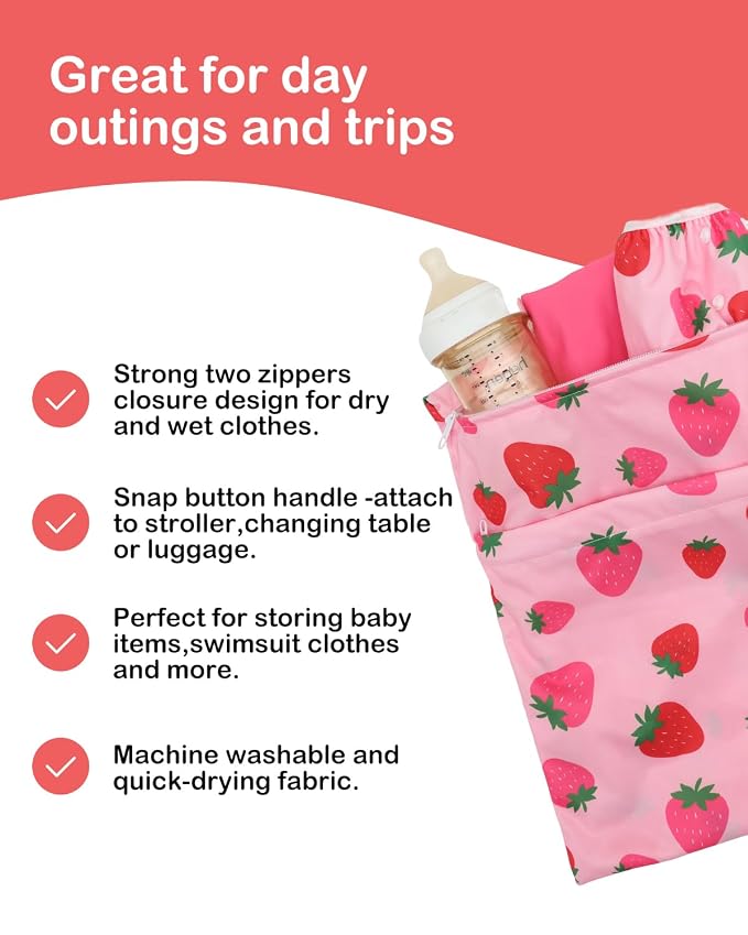 ALVA ALVABABY 3pcs Medium Cloth Diaper Wet Dry Bags Waterproof Reusable with Two Zippered Pockets Travel Beach Pool Daycare Soiled Baby Items Yoga Gym Bag for Swimsuits or Wet Clothes 3L-ZM43