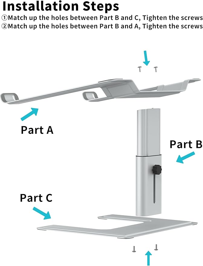 ALASHI Laptop Stand for Desk, Computer Stand Adjustable Height, Ergonomic Notebook Laptop Riser, Aluminum Metal Holder Compatible with 10 to 17.3 Inches Notebook PC Computer, Silver