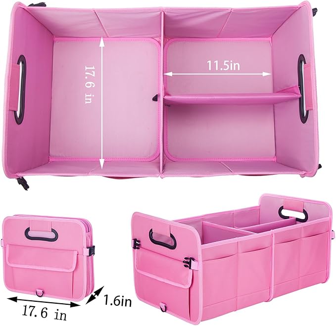 titiyiof Trunk Organizer For Suv & Sedan,Car Organizers and Storage, Waterproof Collapsible & Adjustable Straps,70L Sturdy Car Organization for Car Accessories, Tools,Sundries,2-3 Compartment（Pink