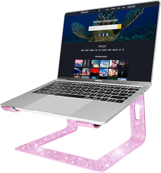 Bling Aluminum Laptop Stand,Glitter Ergonomicic Computer Stand for Desk with Sparkle Rhinestones,Detachable Notebook Riser Compatible with Air, Pro, Dell, HP, 10-15.6" Laptops (Pink)