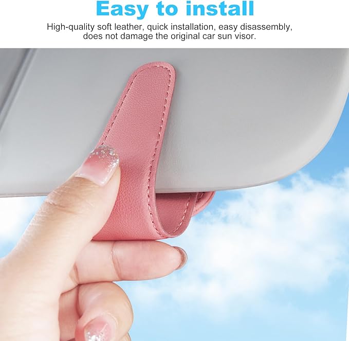 TCJJ Sunglasses Holders for Car Visor,Car Magnetic Glasses Holder Leather Sunglasses Clip and Ticket Card Clip Suitable for Car Interior Visor and Different Size Eyeglasses(Pink)