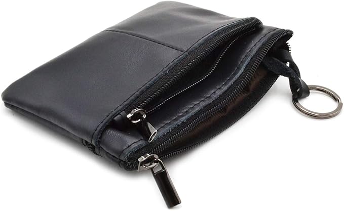 Freezx Women Genuine Leather Coin Pouch Zip Mini Purse Wallet Key Chain 3 Zipper