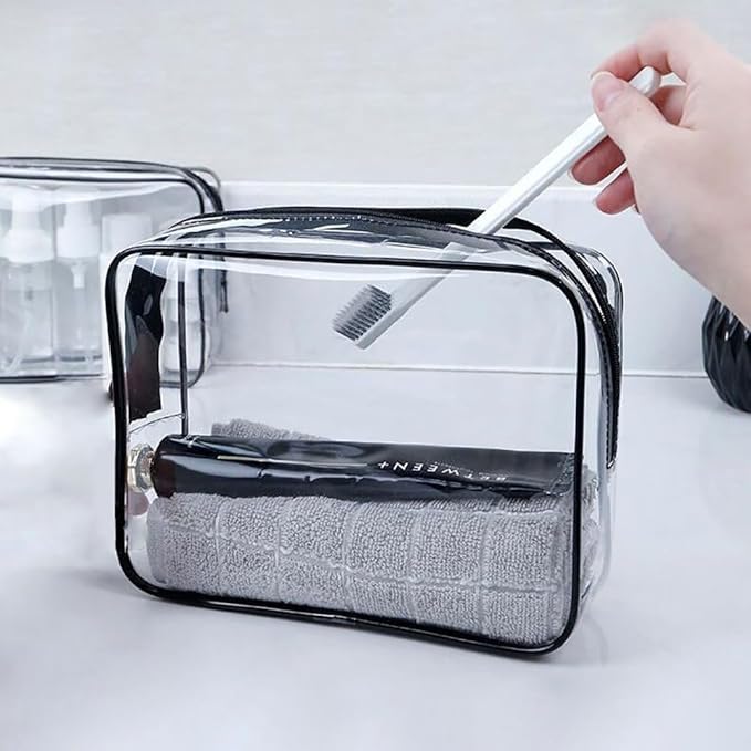 Clear Travel Toiletry Bag, TSA Approved Travel Bags for Toiletries, Quart Size Travel Bag Carry on Airport Airline Compliant Bag, Waterproof Cosmetic Makeup Bag for Women Men (Black)