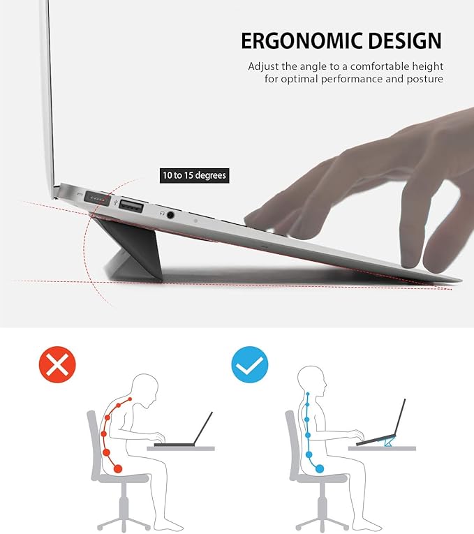 Ringke Laptop Stand Anti-Slide Smart Folding Portable Slim and Weightless Adhesive Stand for Laptop, iPad, Tablet, and More - Black