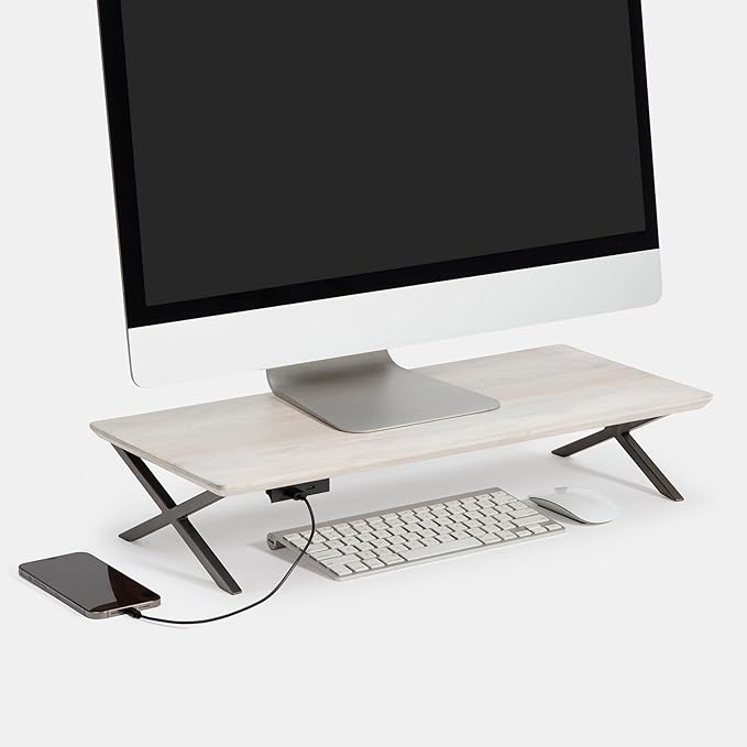 Anji Mountain Monitor Stand - Desktop Organizer & Laptop Riser, Ergonomic Monitor Riser, Space-Saving Monitor Stand for Desk, Durable Construction, Easy Assembly, Ideal for Home & Office,White Wash