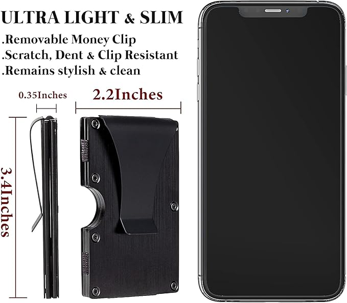 Carbon Fiber Wallet for Men - Minimalist RFID Engraved Wallet with Money Clip - Hunting Themed Gift for Him - Black