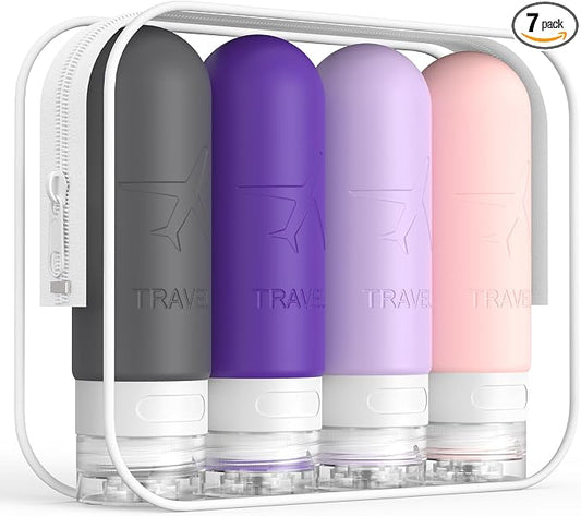 ME.FAN Travel Bottles for Toiletries,3oz Silicone Travel Size Containers, TSA Approved Squeezable Portable Split Bottle, Travel Accessories for Conditioner Shampoo Lotion - 4 Pack Purple