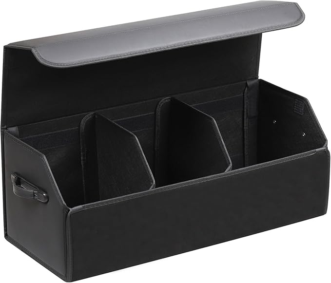 AUTOARK Leather Car Trunk Organizer,Durable Collapsible Adjustable Compartments Cargo Storage,Extra Large Capacity,AK-151