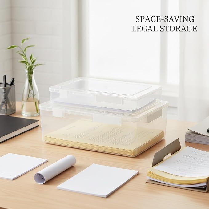 Easy-Access Stackable File Box with Lid, White PP Plastic Document Organizer for Legal Size Papers, Desktop Storage Bin (1 Pack)