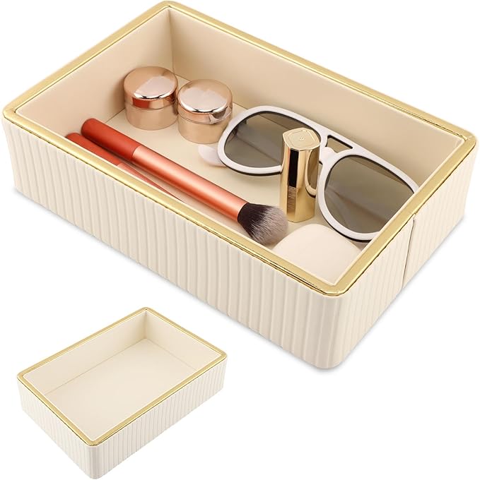 PU Leather Valet Tray,Desk Organizer Tray Nightstand Organizer Trinket Dish Storage Key Bowl Decorative Trays for Phone Wallet Jewelry Watch,Bathroom Bedroom Perfume Vanity Trays