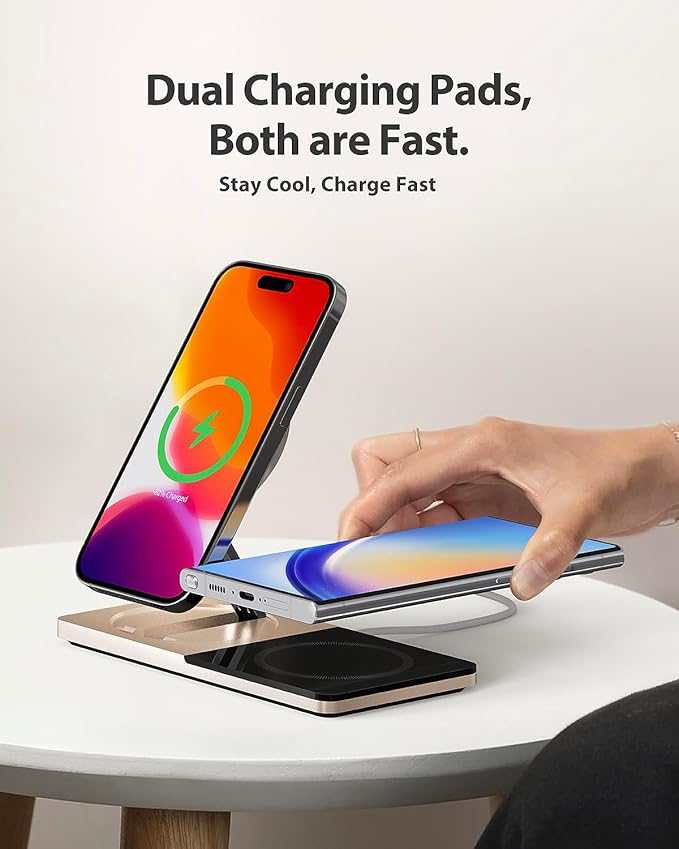 Wireless Charging Station for iPhone & AirPods: Foldable Charger Stand with MagSafe, 2-in-1 Magnetic Charger Stand for iPhone 12-15 & iPhone 16 & AirPods (No AC Adapter)