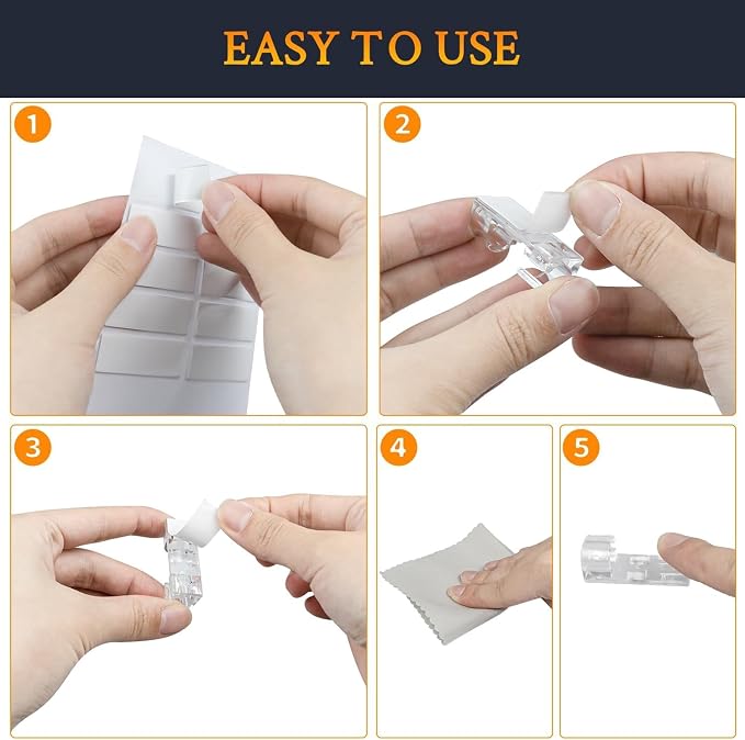40 PCS Clear Adhesive Cable Clips, Strong Wire Holders for Cords, Durable Cable Management Clips & Cord Clips for Home Office Car Desk Wall TV PC Ethernet Cable