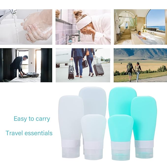 LUFEVRM 2 Pcs Silicone Travel Bottles,3oz Leak Proof Refillable Squeeze Containers with Transparent Carry Bag,Small Empty Travel Size Bottles for Shampoo,Conditioner,Lotion,Toiletries
