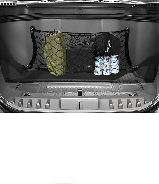 Karltys F150 Lightning Cargo Net for 2022-2025 2026 Ford F-150 Lightning Trunk Cargo Net, Stand Envelope Style Frunk Net for F-150 Lightning Accessories Elastic Nylon Mesh Netting with Metal Hooks