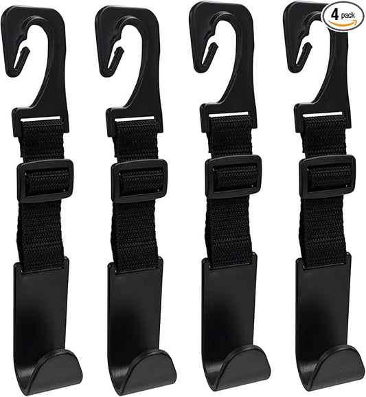 4PCS Car Seat Headrest Hook, Adjustable Vehicle Backseat Hanger Storage Organizer, Universal Seat Back Holder Hooks for Purse Coat Grocery Bag, Car Accessories (Black)