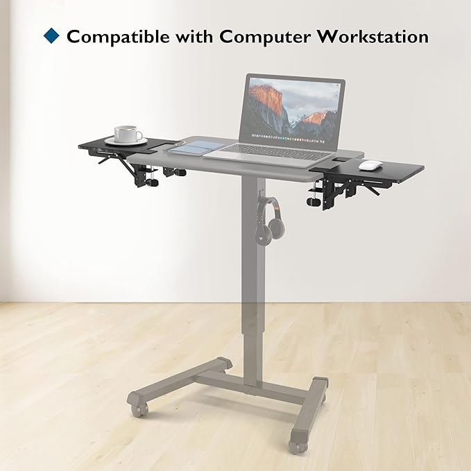 BONTEC Ergonomic Desk Extender Tray, 9.5"x9.1" Table Mount Arm Wrist Rest Shelf, 90° Foldable Elbow Support, Clamp on Computer Arm Rest for Desk, Office & Home Use, Durable & Easy to Install