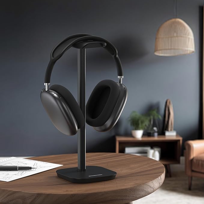 Headphone Stand, Desktop Headset Holder Heavy Base Desk Earphone Stand Aluminum Gaming Headset Hanger Rack for AirPods Max, AirPods, AirPods Pro, Sony, Beats, Bose, Razer and More(Black)