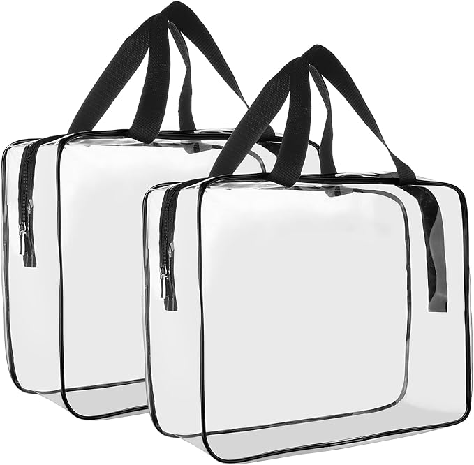 Cosywell Clear Toiletry Bag Quart Size Bag 2Pcs Travel Makeup Cosmetic Bag PVC Toiletries Cosmetic Pouch for Women Men (L)