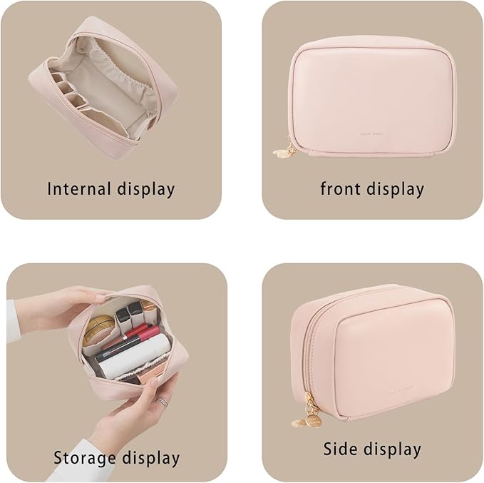 RIGHT AWAY Makeup Bag,Travel Cosmetic Bag Organizer with Zipper,Waterproof Toiletry Bags Makeup Pouch for Purse, Small Make Up Bag &Cases with Compartments for Women Girls（Pink）