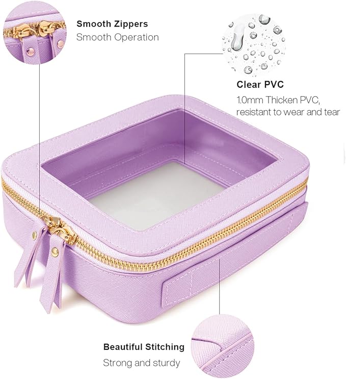 Travel Clear Makeup Bag Set, TSA Approved Cosmetic Bag Case with Zipper Portable Makeup Pouch Toiletry Bag Traveling Cosmetic Organizer Storage Bag Car Organizer Car Essentials