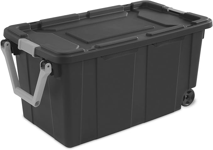 Heavy - Duty 40 Gal Wheeled Storage Bin with Lid, Large Plastic Tote for Garage/Camping/Moving - Black Industrial Storage Container (1)