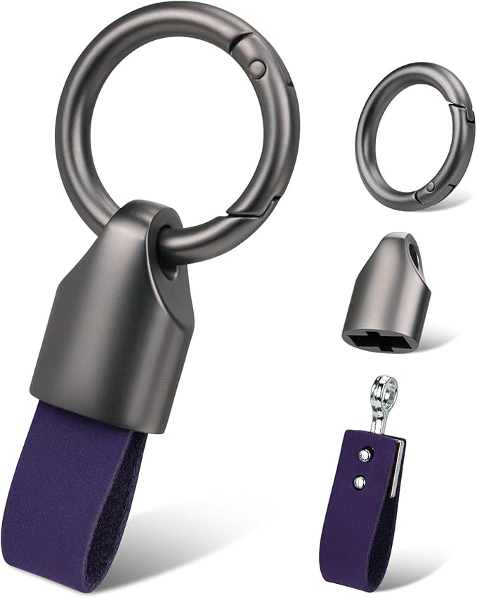 2 Pcs Keyring Keychain for Car Key Fob Holder, Zinc Alloy Buckle Small Leather Key Chain, Key Ring Fob Accessory