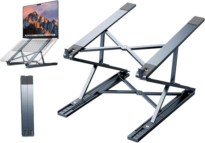 Dual Layer Laptop Stand Riser for Desk,Ergonomic Foldable Computer Stand,Aluminum 7+8 Gear Adjustable Notebook Holder,Ventilated Cooling Notebook Mount Up for 18in Laptop & Tablet