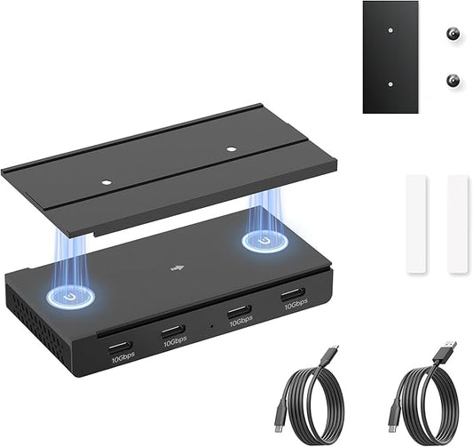 EJAY 10Gbps Magnetic USB-C Hub, 4-Port USB 3.2 Gen2 Data Transfer, Includes 2 Packs Sliding Rail, Screws and Sticky Pads for MacBook Laptop PC