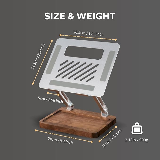 muso wood Laptop Stand for Desk, Laptop Riser with Walnut Storage Base, Adjustable Laptop Stand, Ergonomic Wooden Laptop Ventilated Stand for 10 to 17.3 Inches Notebook PC Computer
