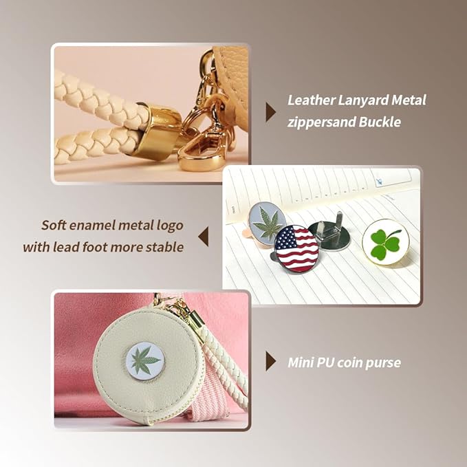 Coin Purse Keychain Bag, Mini Coin Purse with Braided Wrist Strap, PU Leather Makeup Bag, Small Change Pouch Wallet Coin Purse for Women, Mini Classic Wallet (White Leaf)